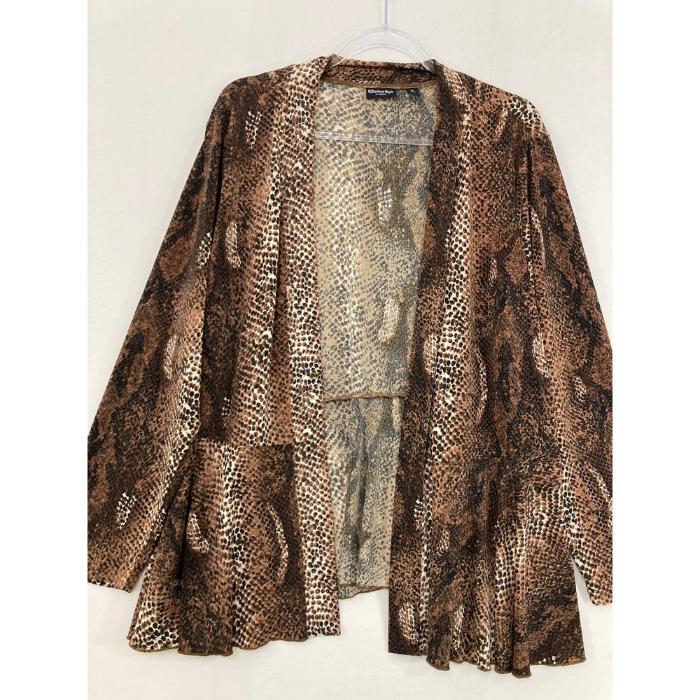 Effortless Style Citiknits Cardigan‎ size 1X Brown Snakeskin Peplum Open Front
